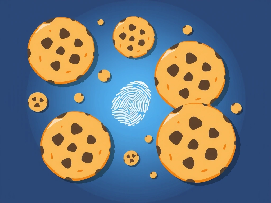 Ilustrace sušenek a digitálního otisku prstu symbolizující cookies a soukromí.