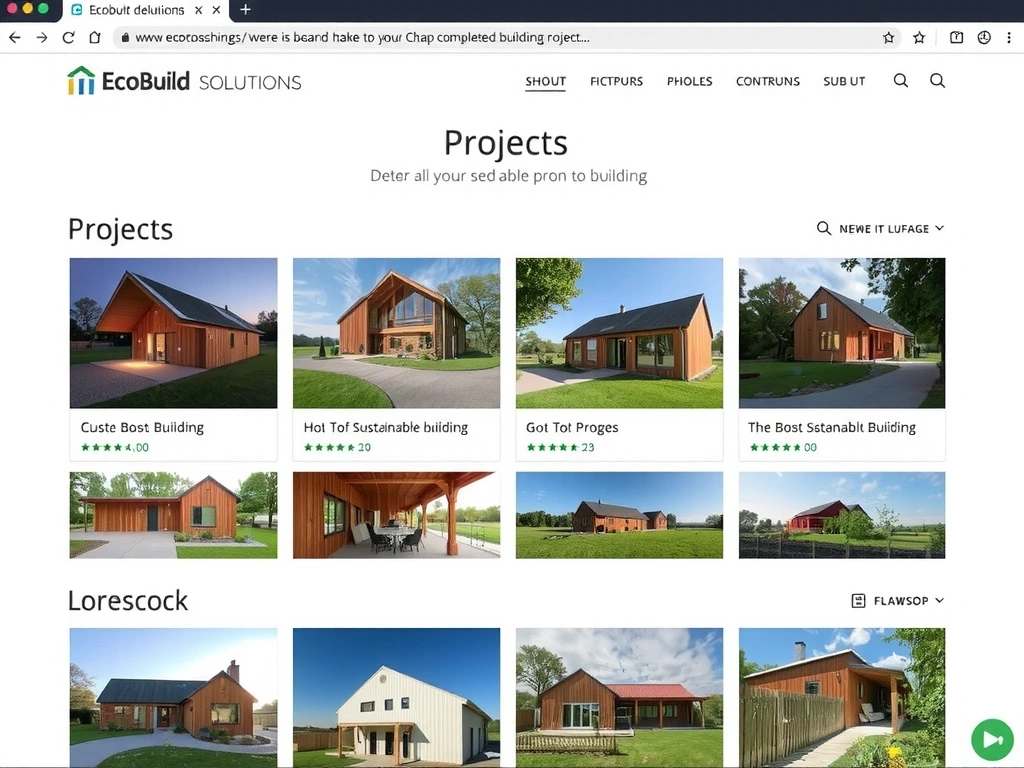 Screenshot firemního webu EcoBuild Solutions - stránka projektů