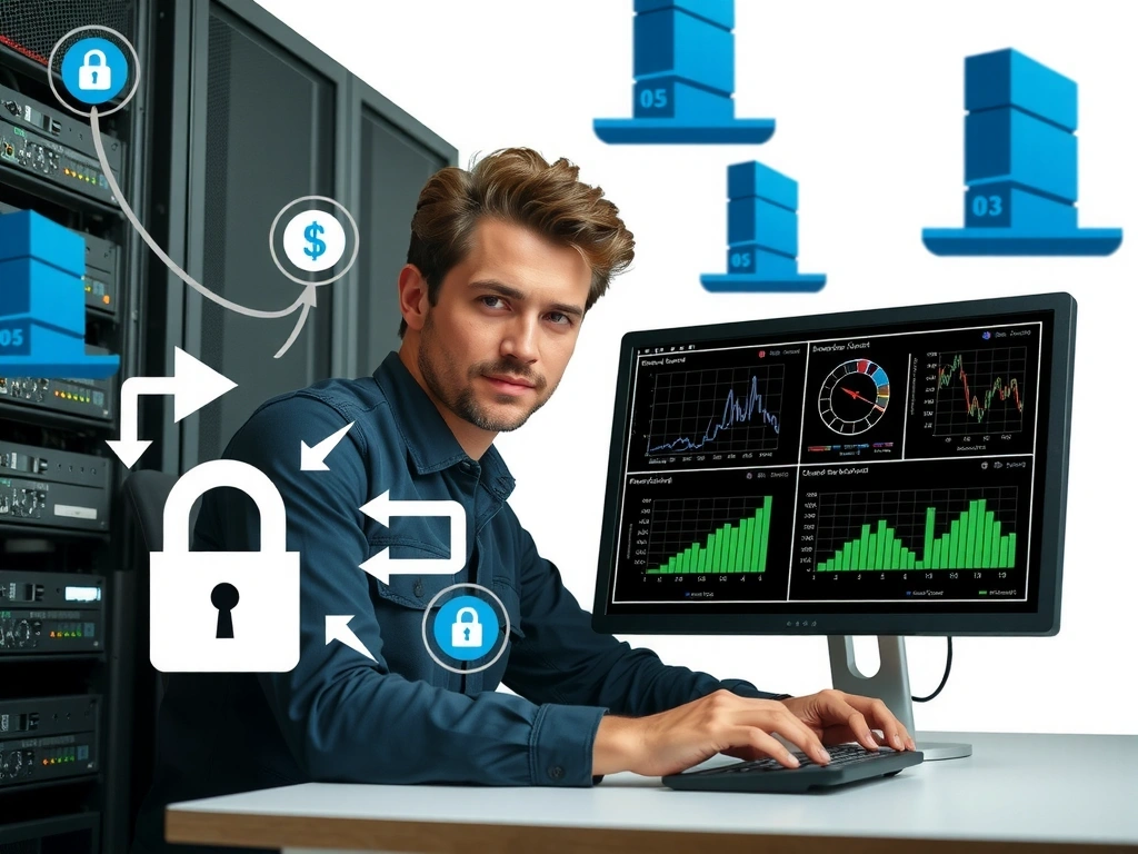 Technik pracuje na údržbě serveru s grafy