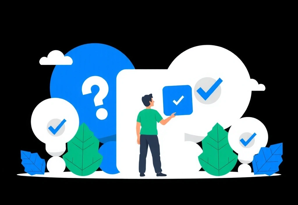 Ilustrace pro význam FAQ s otazníky a řešením